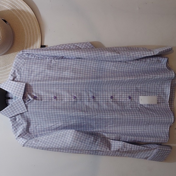 Eton Men's Contemporary Fit Stretch Plaid Dress Shirt in Light Pastel Purple at - Picture 3 of 4